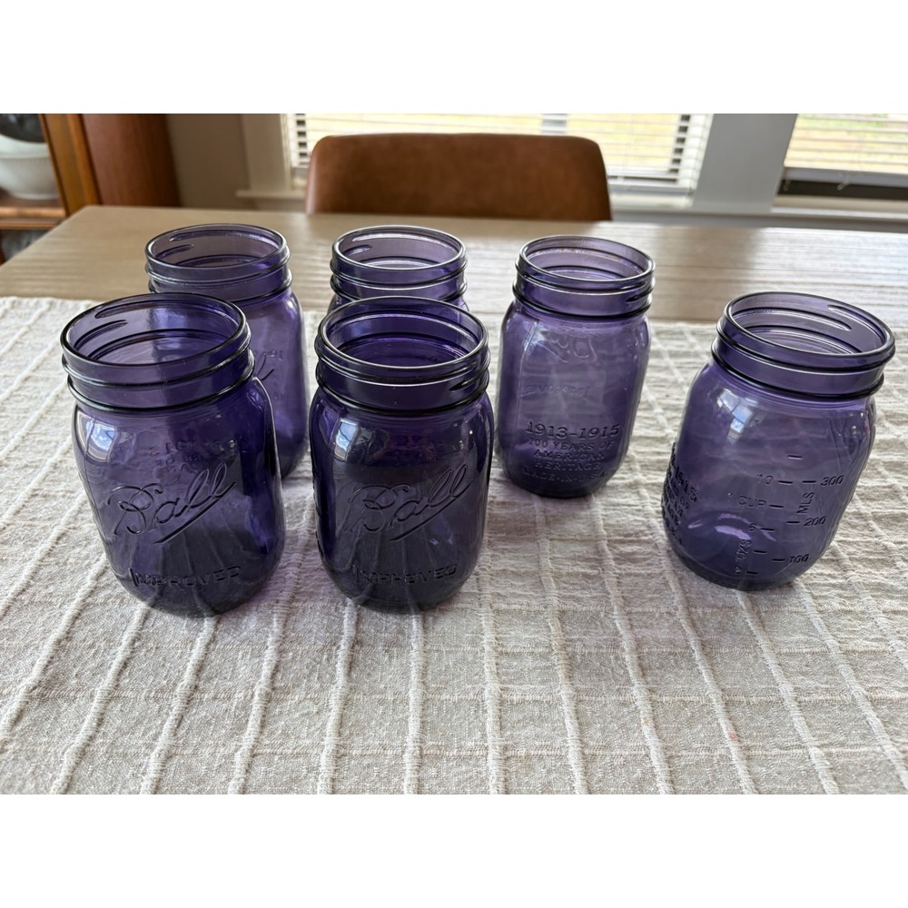 Purple Glass Ball Jar Quart 16 Oz. Mason Jar American Heritage 100 Years Set 6
